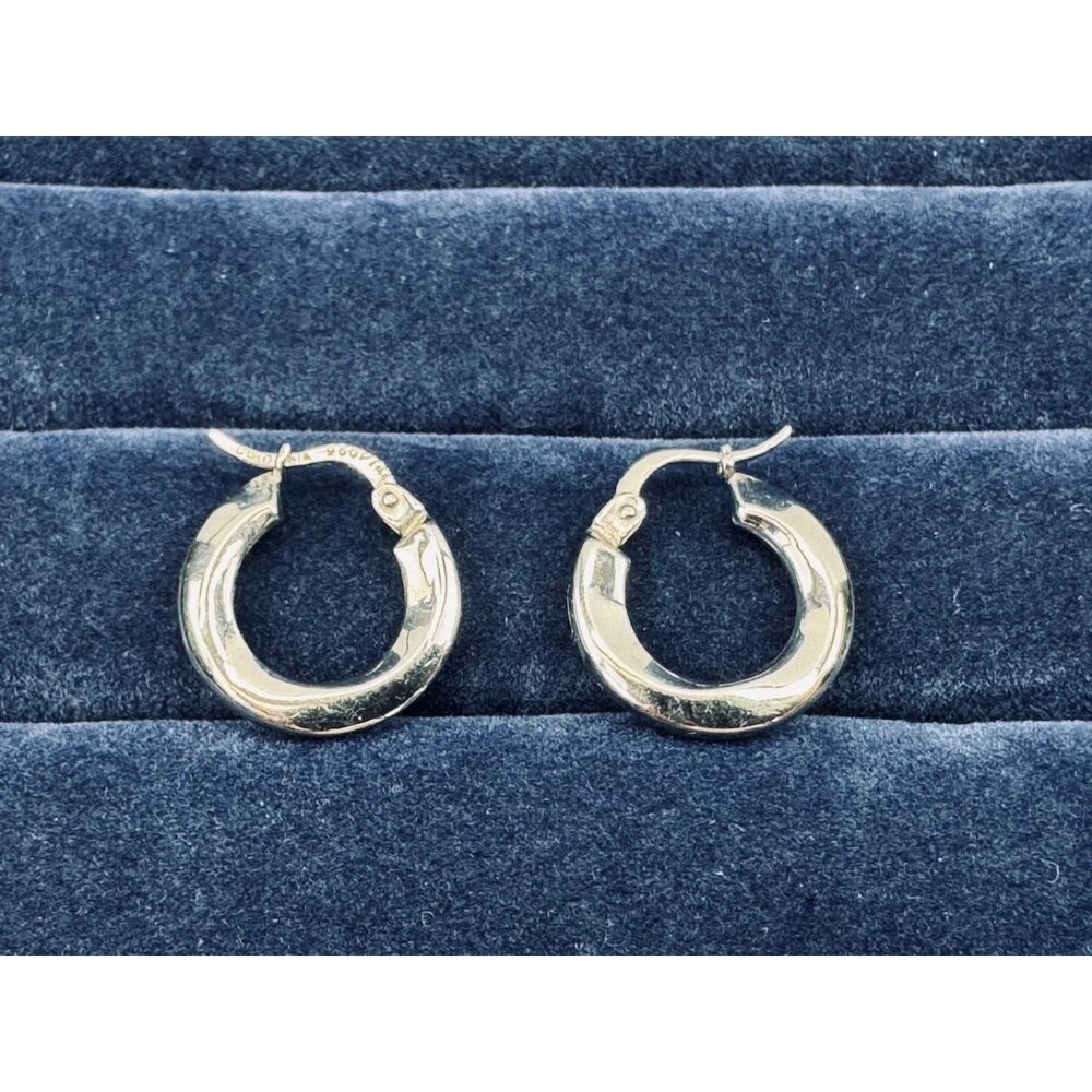 Vintage Platinum Huggie Hoop Earrings | 960NTK, Clasp Back